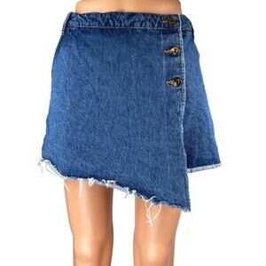 Zara Women's Blue High Waisted Cut-Off Skort Skirt Denim Jean Shorts Size XL